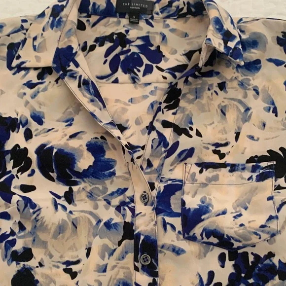 The Limited Blue and Cream Long Sleeve Floral Shirt Dress - Picture 6 of 9